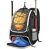 BROTOU Baseball Bag, Softball Bag for Baseballgear & T-Ball Bat, Baseball Backpack with Shoes Compartment for Men/Women