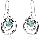 Phyonio Turquoise Earrings for Women 925 Sterling Silver Pearl/Black Onyx/Opal Dangle Earrings Vintage Spiral/Wire Wrapped/Beads & Rope Ear Hook Earrings