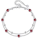 POPLYKE S925 Sterling Silver Crystal Tanzanite Purple Anklet Layered Chain Ankle Bracelet for Women Jan. Birthstone Anklet Summer Beach Jewelry