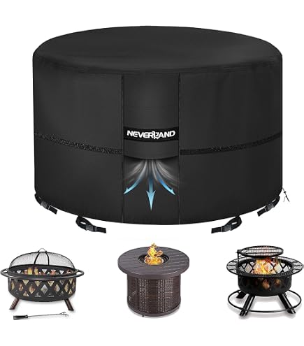36-Inch Round Fire Pit Cover - 600D Heavy Duty Waterproof Outdoor Cover With Windproof Straps, Black 4 thumbnail image