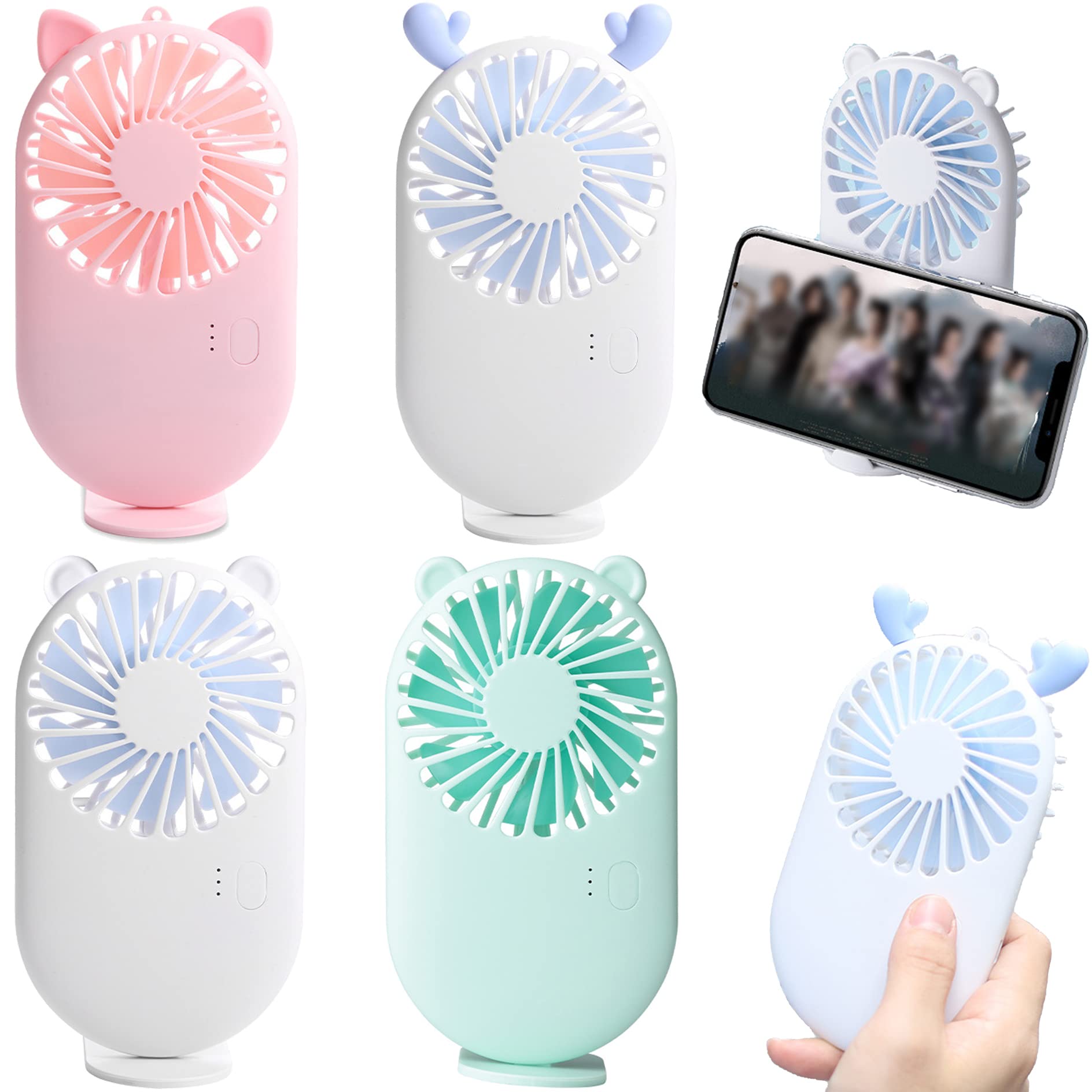 Portable Handheld Fan 4 Pack, Mini Fan with Base as Small Desk Fan, USB Rechargeable Personal Fan Pocket Fan, 3 Speed Battery Operated Eyelash Fan for Women Kids Outdoor Office