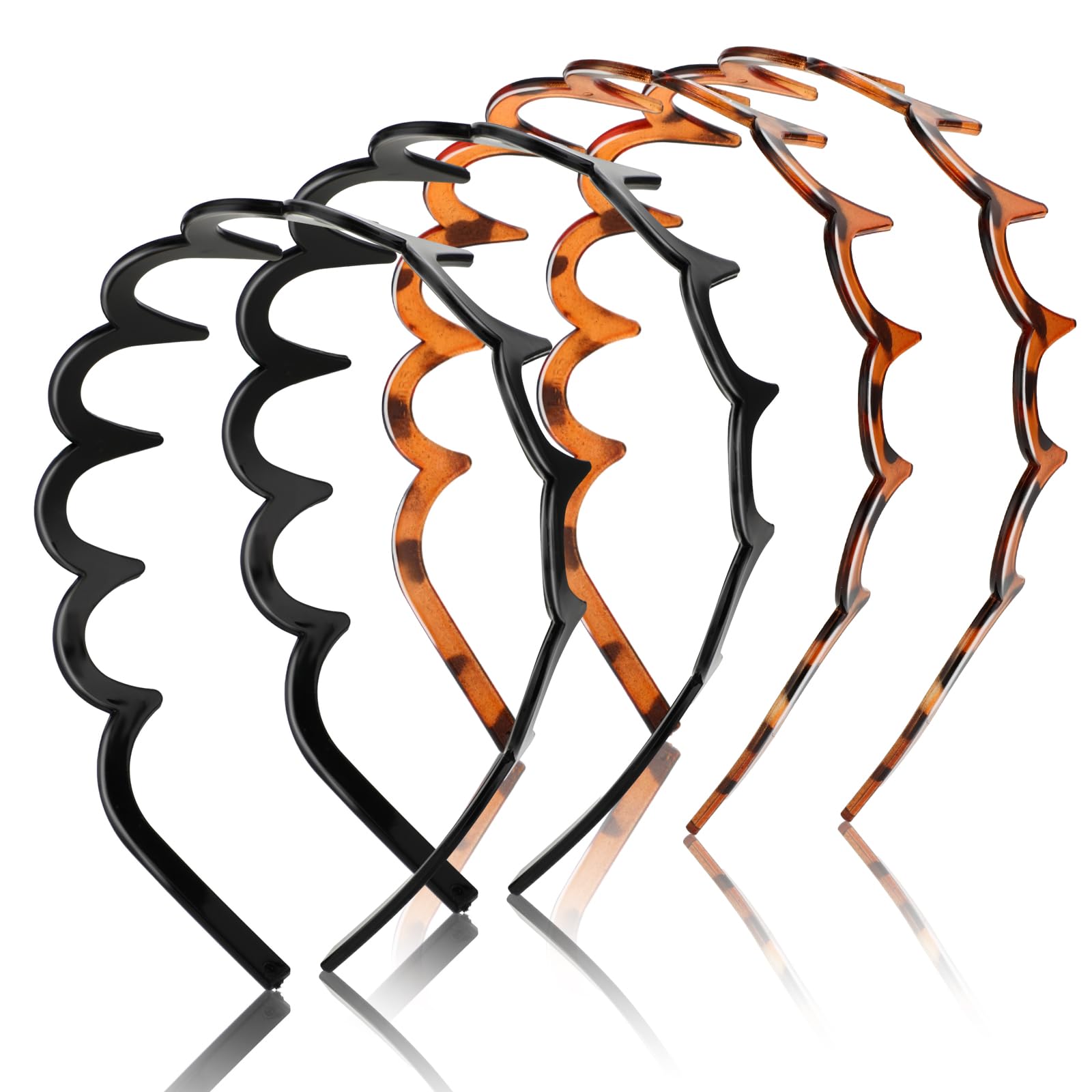 Zig Zag Headbands, 4 Pieces Black and Leopard-print Shark Tooth Hair Comb Hairband, Plastic Hair Bands with Elastic Non Slip Wavy Teeth — image 1