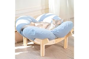 CHEERHOME PETS Elevated Cat Bed Wooden with Cushion Fluffy Pet Couch Sofa for Indoor Cats Raised Kitty Lounge Chair Suitable for Puppy, Cat Furniture(Light Blue)