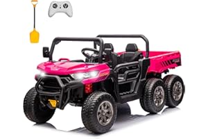 sopbost 24V 2 Seater Kids UTV Ride On Truck with Dump Bed Battery Powered Toy Car with Remote Control 4WD Side by Side Electric Vehicle, Music Play, Pink