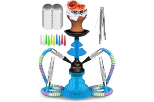 tricase Royal Blue Hookah Set 2 Hose Hookah – LilOne 12” Blue Mini Hookah 2 Hose Hookah Set with 50x Foil Hookah Bowl 10x Tips 2x Mouthpiece 2x Hookah Hose Blue with Tongs Portable Hookah Set With Everything