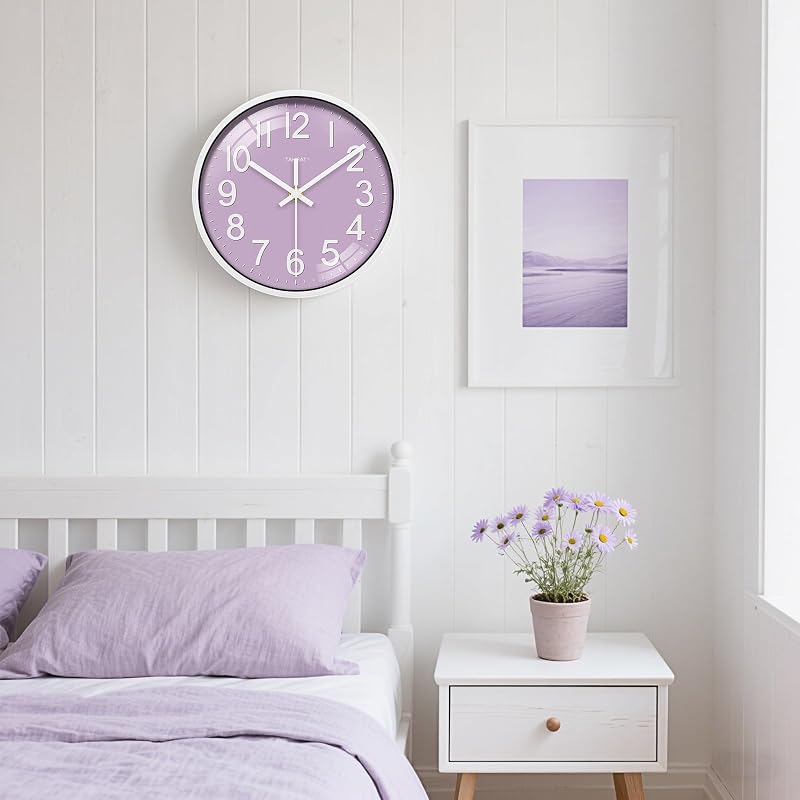 Reloj de Pared para Cocina, Reloj Morado con Pilas Silencioso Moderno de 20 CM, Decorativo para Cocina, Sala de Estar, Dormitorio, Baño, Oficina y Café — foto 2 de 7