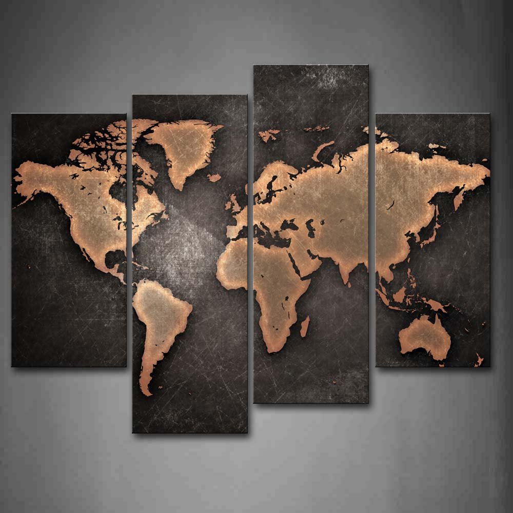 Firstwallart General World Map Black Background Wall Art Painting Pictures Print On Canvas Art The Picture For Home Modern Decoration