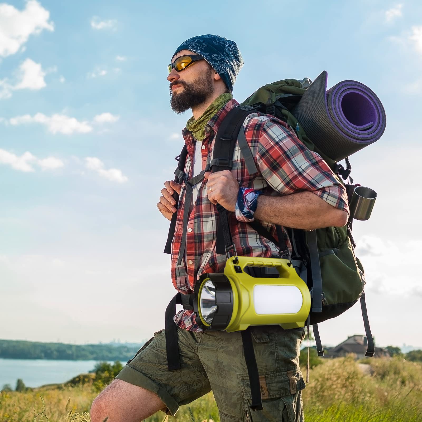 LE LED Handscheinwerfer 1000 Lumen, Wiederaufladbare CREE Akku Handlampe mit 3600mAh Powerbank, 10W Dimmbare Taschenlampe inkl. 3 Lichtmodi 2 Helligkeitsstufen, USB-Kabel für Notfall Camping usw. 7