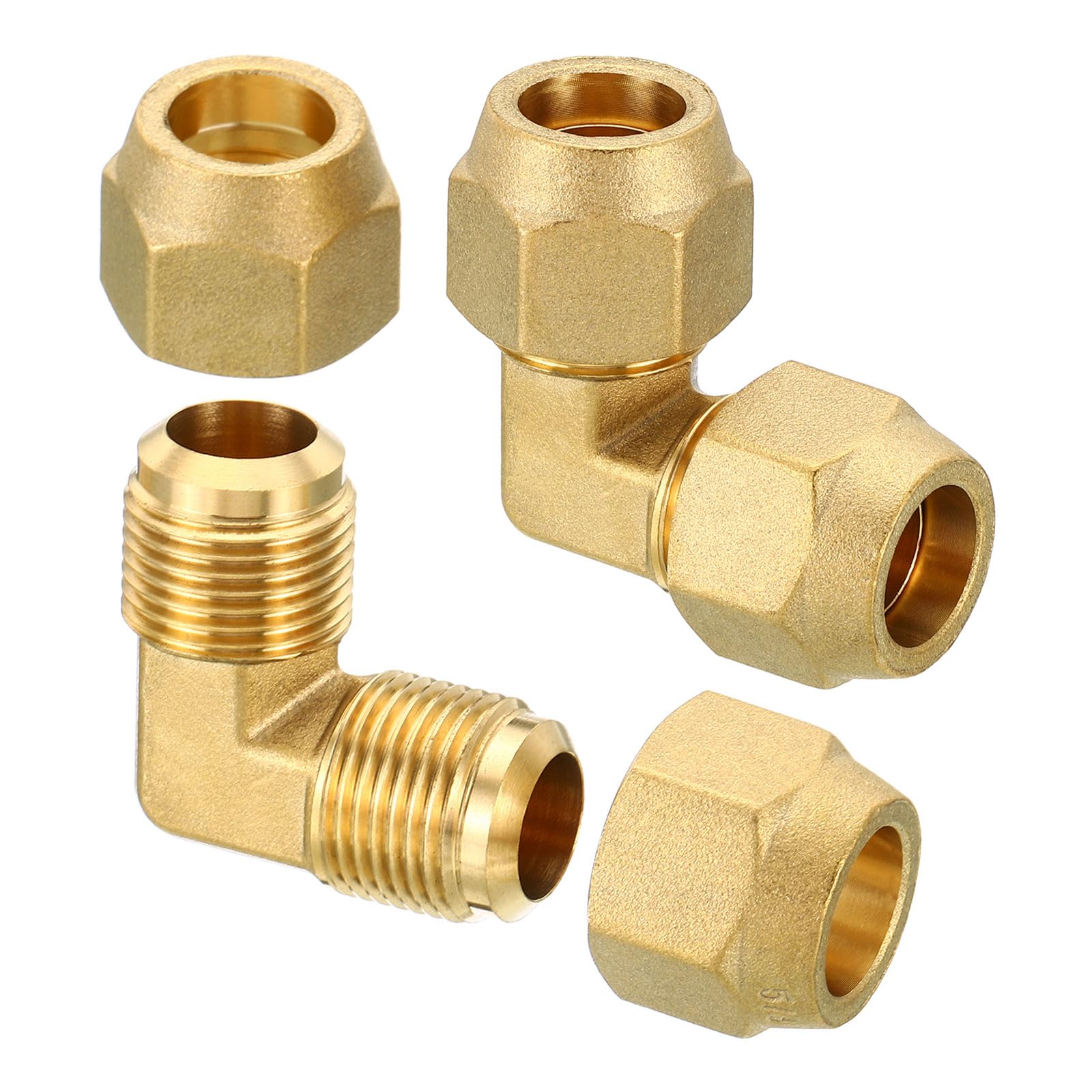 PATIKIL 5/8" x 5/8" Brass Pipe Fitting, 2 Pack Flare 90 Degree Elbow Tube Fitting Pipe Adapter Connector with Nut for Air Conditioner Refrigeration Plumbing