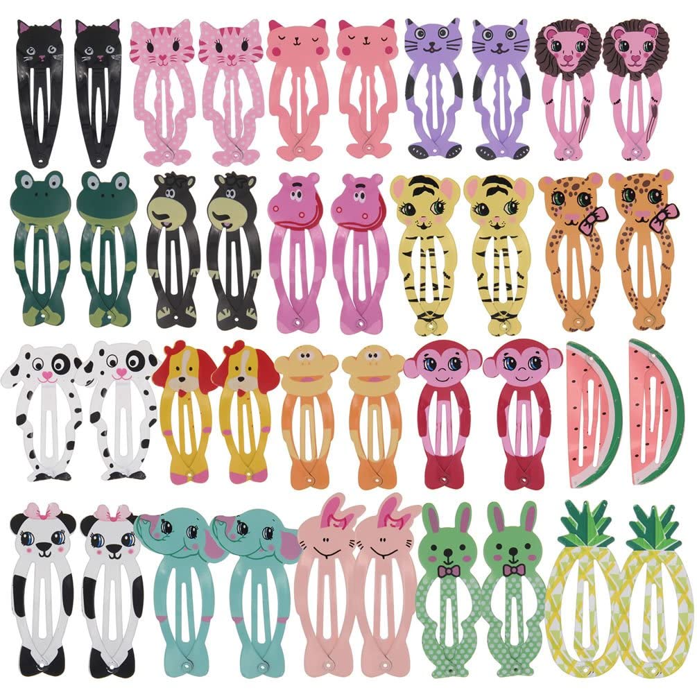 inSowni 40 Pack/20 Pairs Metal 2" Cute Cartoon Animal Snap Hair Clips Barrettes Hair Pins Accessories for Baby Girls Toddlers Kids Teens Fine Thick Hair
