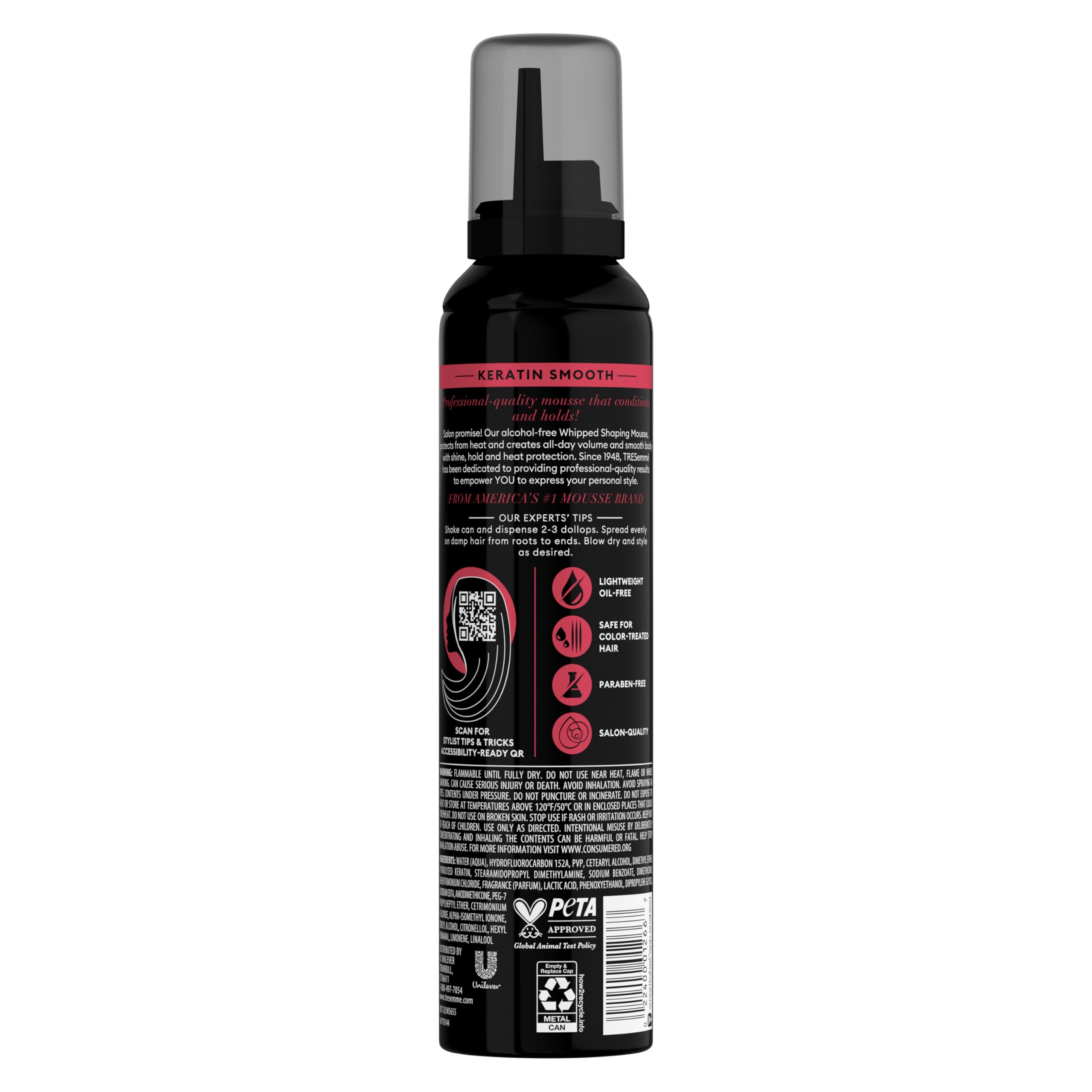TRESemmé Whipped Shaping Mousse Keratin Smooth for Instant Hydration, Weightless, 7 Fl Oz