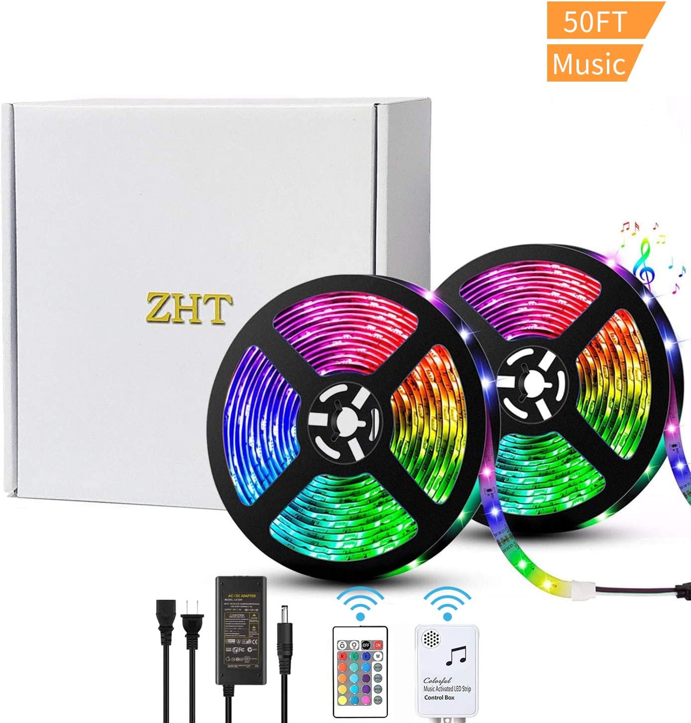 LED Strip Lights Music sync, ZHT 50Ft RGB LED Light Strips, Color