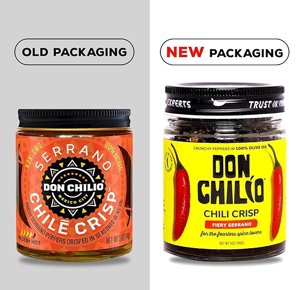 DON CHILIO MEDIUM HEAT SERRANO MEXICAN CHILE CRISP, 5 OZ. – CRUNCHY SLICED SERRANO FRIED CHILI PEPPERS IN HOT SEASONED 100% OLIVE OIL – KETO-FRIENDLY, VEGAN, GLUTEN FREE
