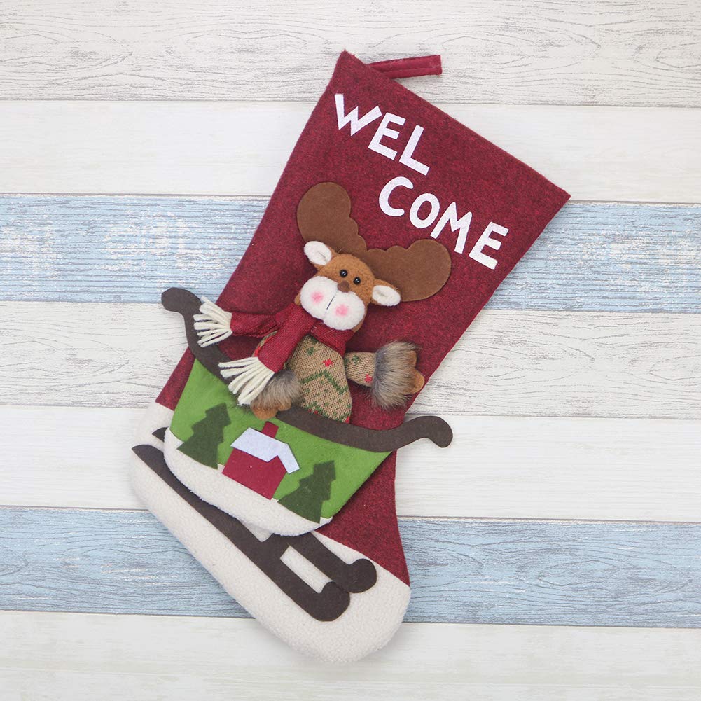 Christmas Stocking Set of 3, Xmas Sock Sack Gift Bag for Tree Decoration Christmas Ornament Candy Pouch Bag Theme Santa, Snowman, Reindeer