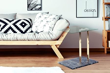 Amazon De One Couture Beistelltisch Couchtisch Glasplatte Eckig Gold Marmor Fuss Schwarz