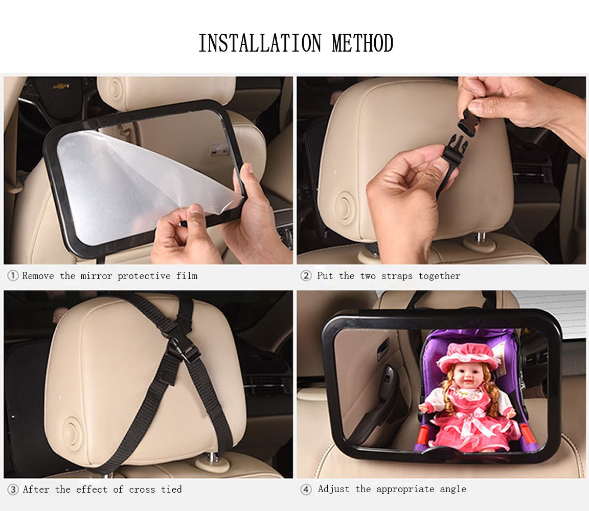 Baby Car Mirror Safety Back Seat Mirror for Car Adjustable 360 Degree Wide Crystal Clear View Shatterproof Baby Car Mirror Rear Facing