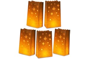 Stmarry White Paper Luminary Bags - 50-Pack Candle Lantern Bags, Fire-Retardant, Star Luminaries for Christmas, Weddings, Birthday Party Valentine's Day Decoration, 5.9 x 10 x 3.5 Inches