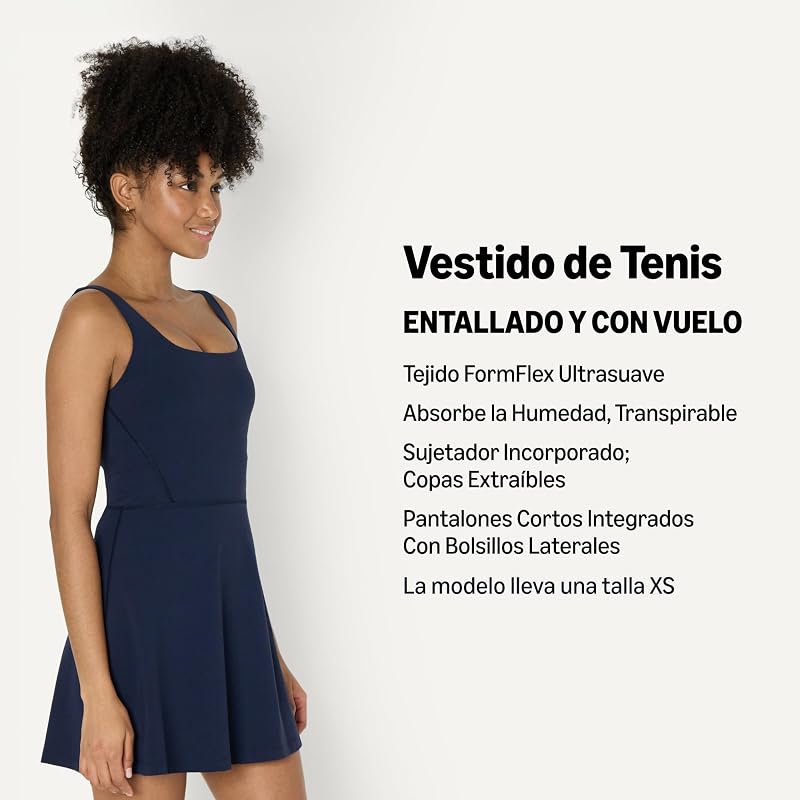 Vestido de Tenis Deportivo FormFlex, Largo y Suave Mujer, Azul Marino, M