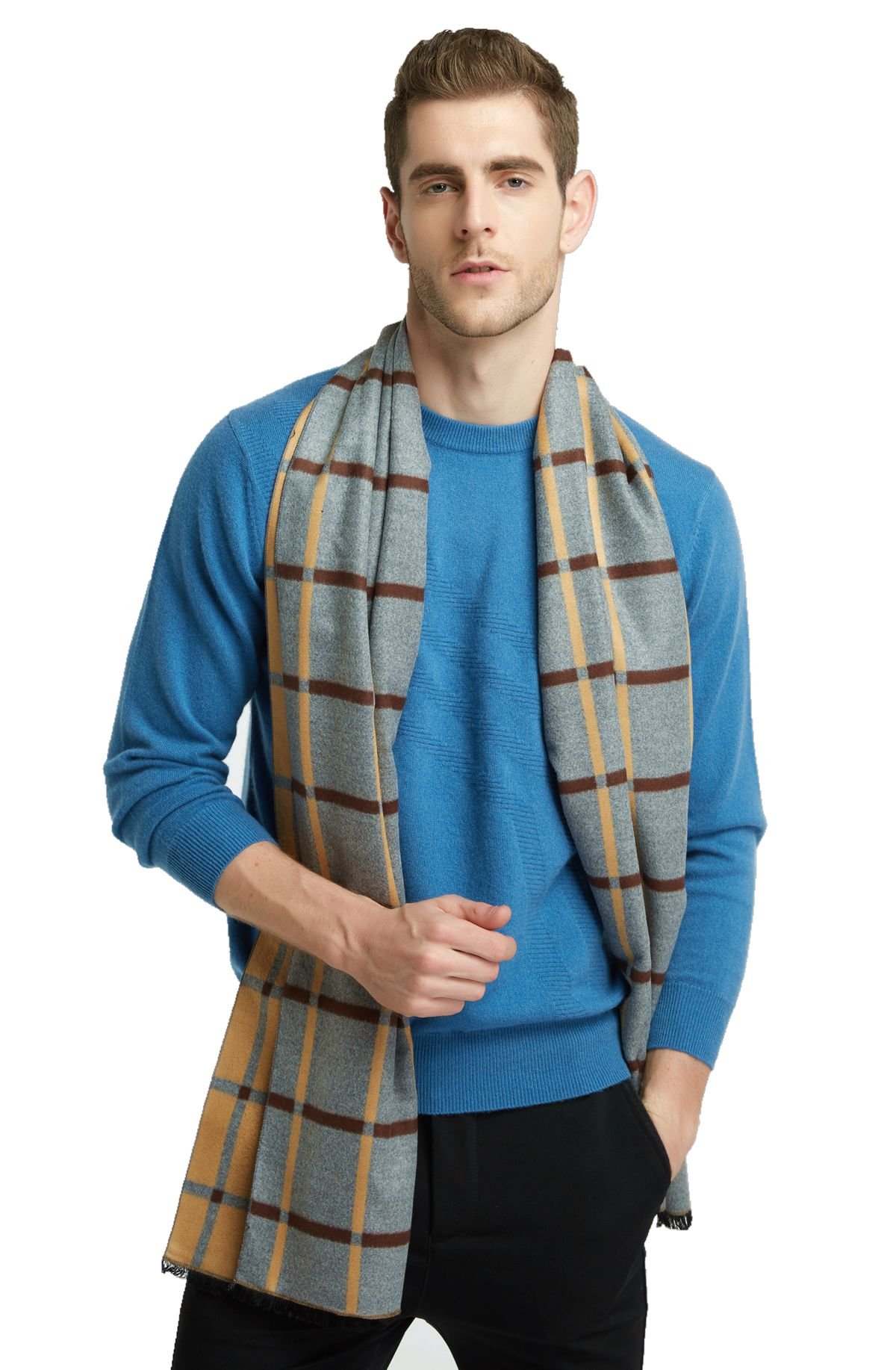 CHTIE Brushed Warm Soft Cashmere Feel Men\'s Scarf Winter (Beige Square)