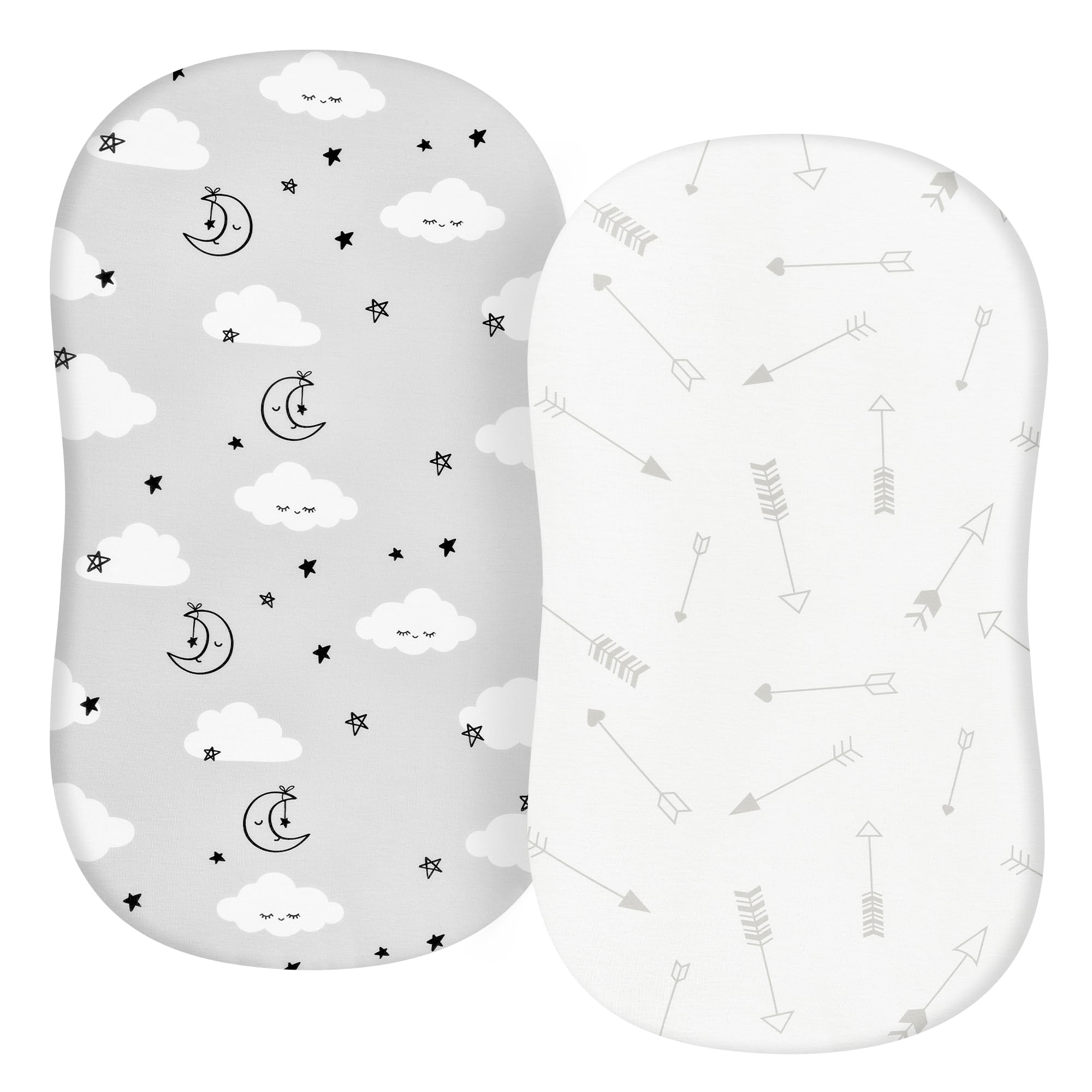Photo 1 of TILLYOU Baby Bassinet Sheets for Girls Boys, Fit for Hourglass Oval Rectangle Bassinet Mattress Sheets, 33”X16”, 2 Pack Grey Clouds