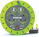 Status 2 Socket Cable Reel 5m Green Extension Lead 13A Thermal Cut Out view 1