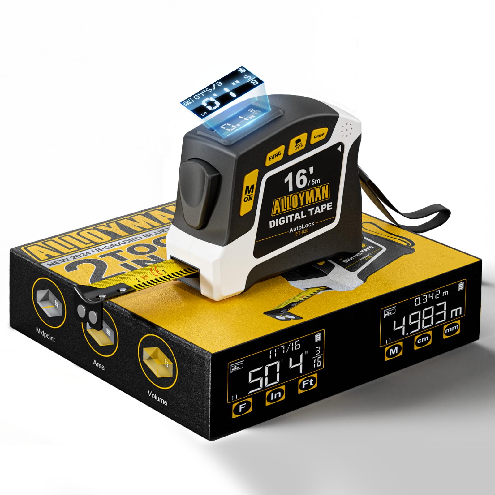 Alloyman 2-in-1 Digital Tape Measure, 16Ft