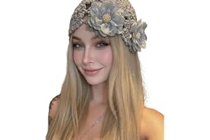 Women's Summer Crochet Beanie Hat Boho Floral Handmade Slouchy Hollow Out Skull Cap for Vacation Leisure