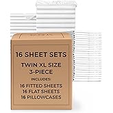 Bulk Case Pack of 16 Sheet Sets - (16) Complete Twin XL Size Sheet Sets with Deep Pockets - Wholesale Bulk Bedding for Hotels, Spas & Airbnbs - Breathable, Cooling & Wrinkle Free - (Twin XL, White)