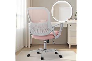 Sweetcrispy Office Computer Desk Managerial Executive Chair, Ergonomic Mid-Back Mesh Rolling Work Swivel Chairs with Wheels, Comfortable Lumbar Support, Comfy Arms for Home,Bedroom,Study,Student,Pink