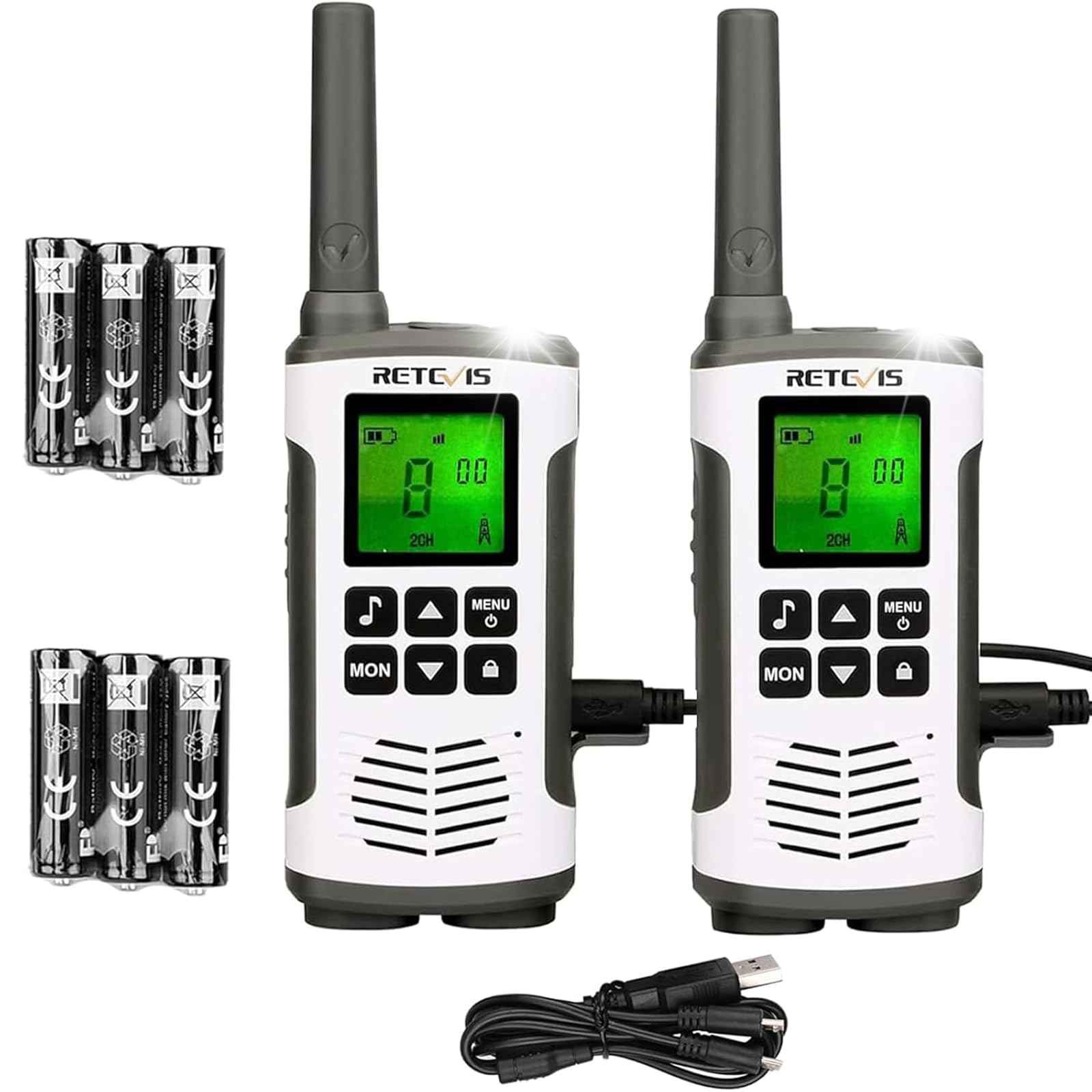 Retevis RT45 Walkie Talkies, PMR446 Rechargeable Walkie Talkies for Adults with USB Charging Cable, Rechargeable Battery, LED, Radio for Camping Hiking, Work Communication (Silver, 2Pcs)