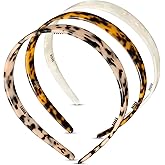 3 Colors Tortoise Shell Headband Set: Wide Acetate, Resin, Skinny Thin Headbands with Teeth for Women and Girls (White Laser, Leopard, Ivory)