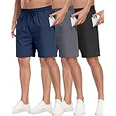 PARISDIARY 3 Pack Men's Athletic Running Shorts with Zipper Pockets,Gym Workout Basketball Hiking Shorts for Men