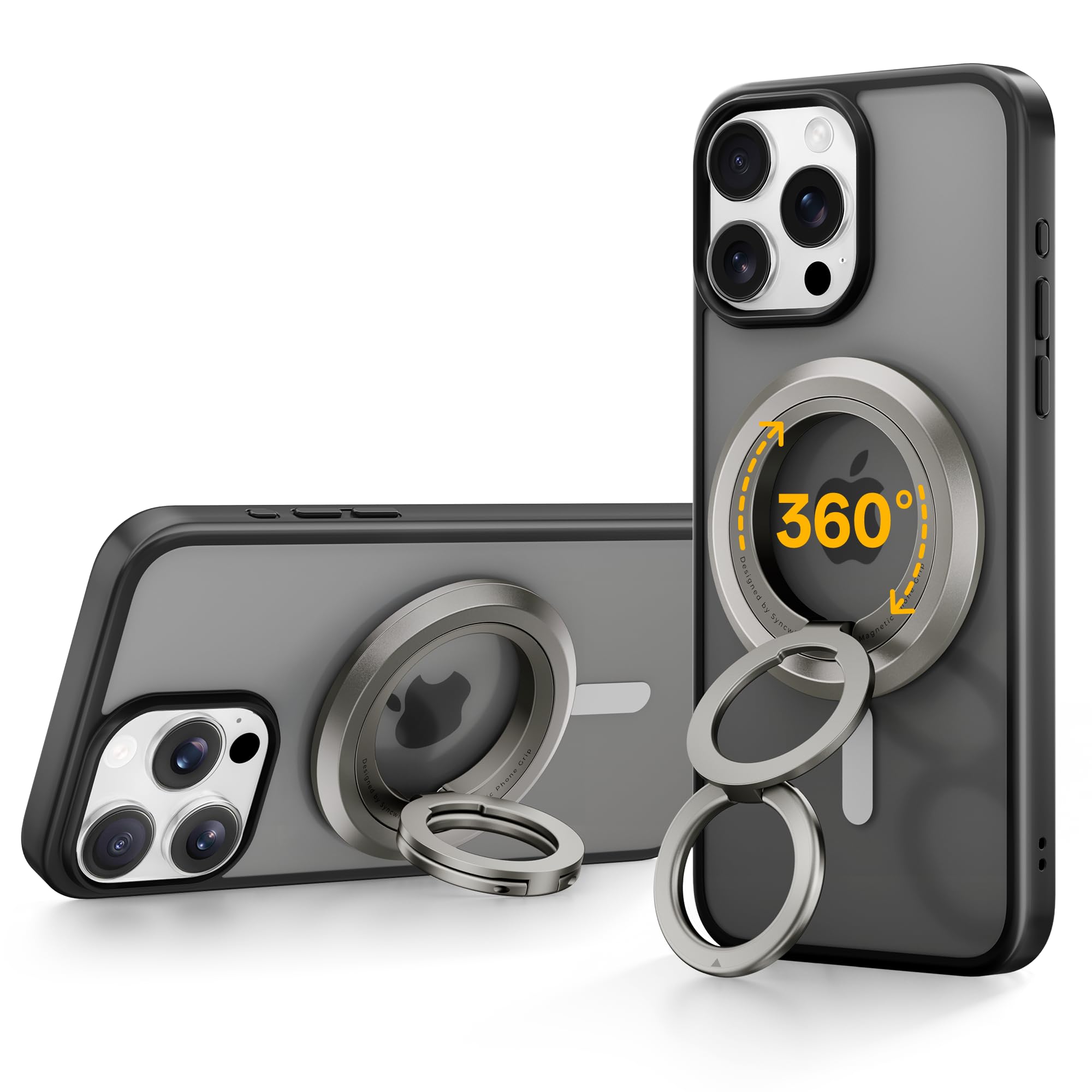Photo 1 of SYNCWIRE Phone Ring Holder Grip for MagSafe, 360° Rotation Magnetic Cell Phone Grip Stand Two-Sided Magnetic Compatible with iPhone 16 15 14 13 12 Pro Max fits MagSafe Accessories - Titanium