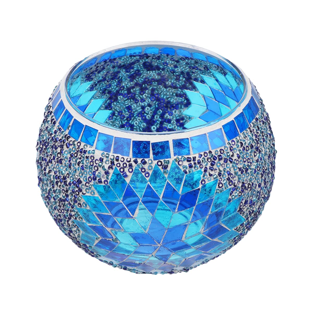 ibasenice Glass Candlestick Candle Holder European Style Mosaic Design 4.13In Blue Tea Light Holder for Wedding Party Home Restaurant Decor