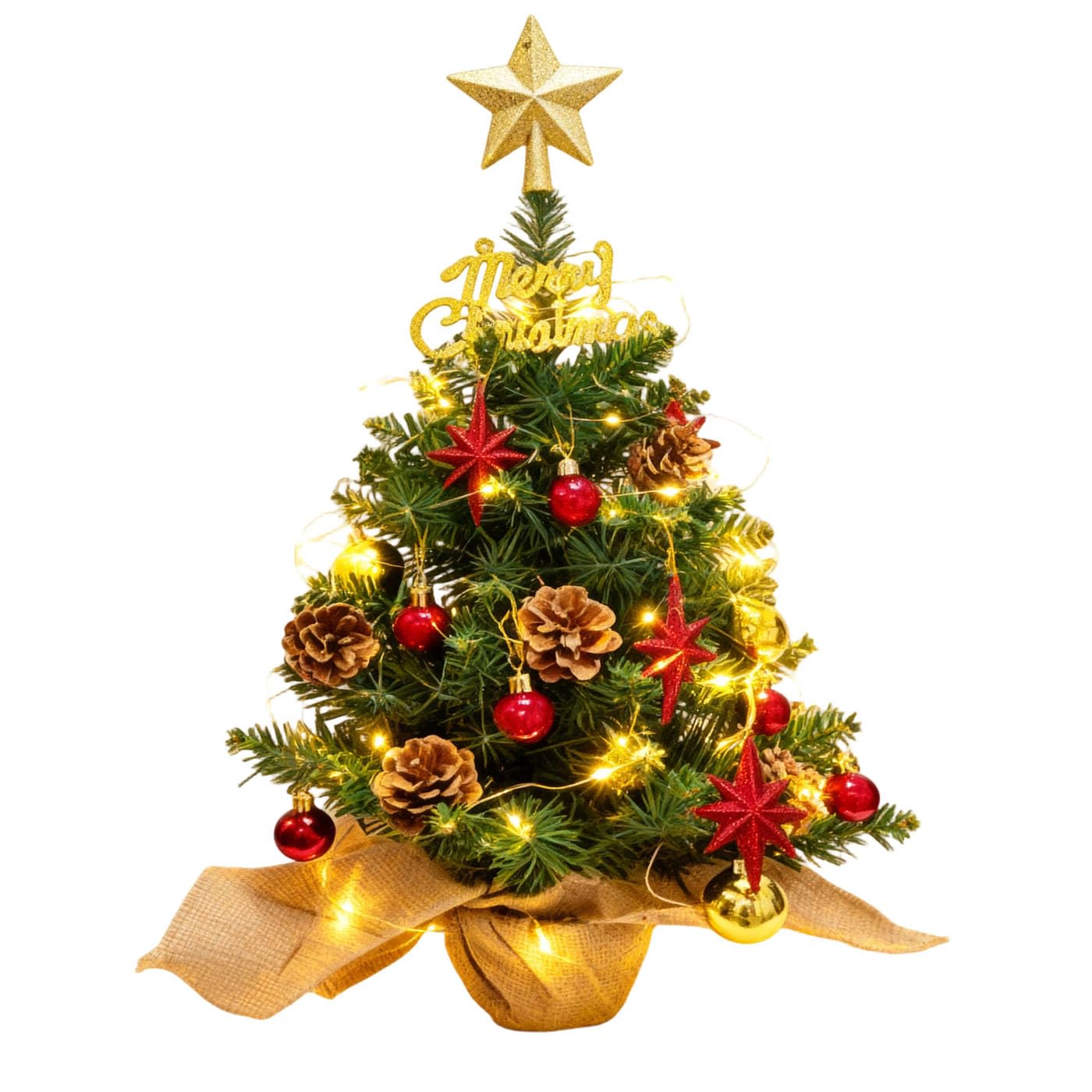 Photo 1 of 24 Inch Tabletop Mini Christmas Tree, Miniature Pine Christmas Tree with Hanging Ornaments, Battery Operated Artificial Xmas Tree, Best DIY Christmas Decorations