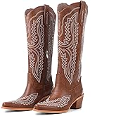LingxiaUne Western Cowboy Boots - White Cowboy Boots with Bow Mid Calf Cowgirl Boot for Women Comfortable Chunky Heel Ideal for Country Night Party