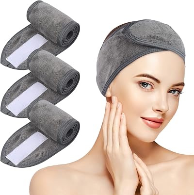 KinHwa Spa Headband Makeup Wrap Face Wash Shower Yoga Sports 3 Pack Gray