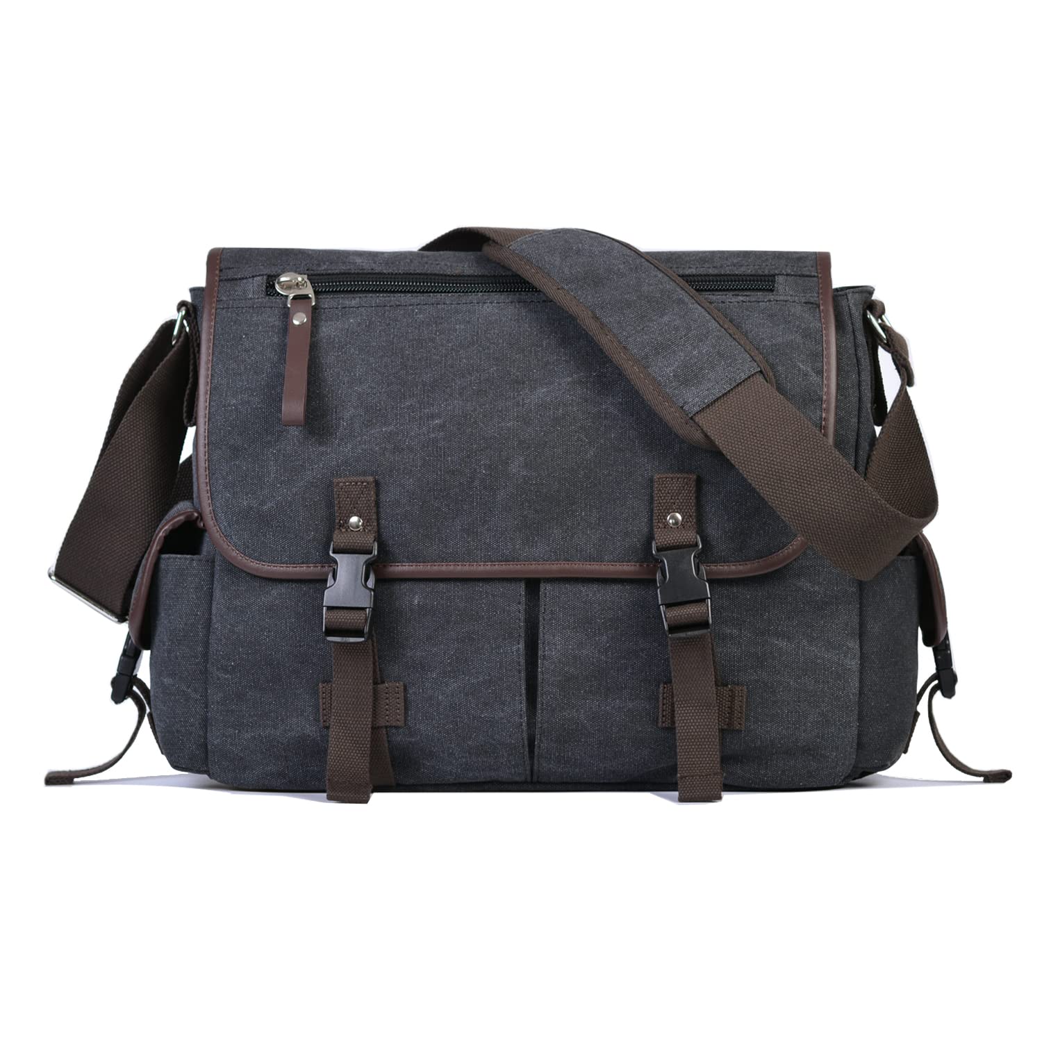 Photo 1 of Vintage Canvas 15.6 inch Laptop Messenger Bag for Men Women, College Computer Satchel Shoulder Bag Travel Work Office Briefcases (Black)