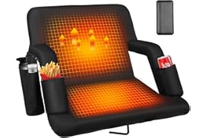Moteoza Heated Stadium Seats for Bleachers with Back Support with 5V 20000mAh Battery and Wide 20"/25" Dual-Sided Heated Bleacher Seat 6 Reclinng Positions Heat Heated Stadium Chair USB 3 Levels of