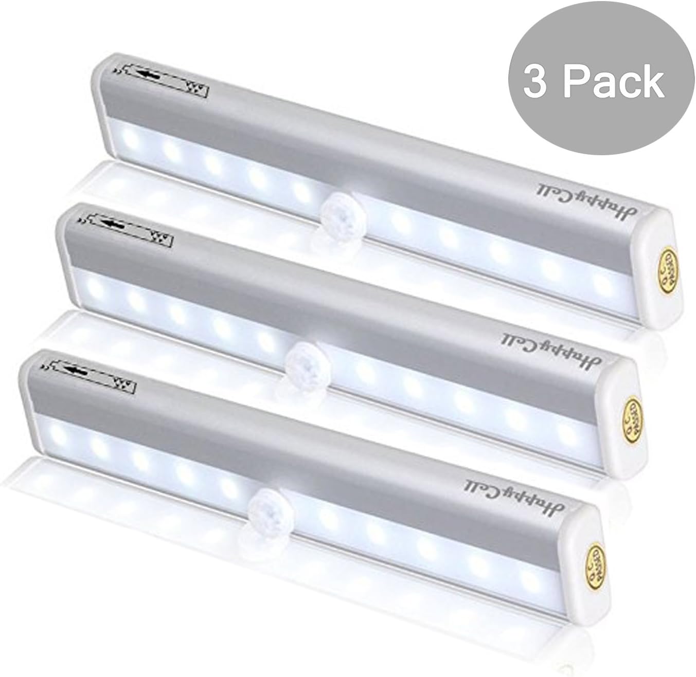 HappyCell 3 Pack LED Wireless Sensing Light, Stick-on Anywhere Portable10 LED Super-Bright Sensor Lamp Portable Wall Closet Cabinet Stairs Nightlight/Step Light Bar (Battery Operated)