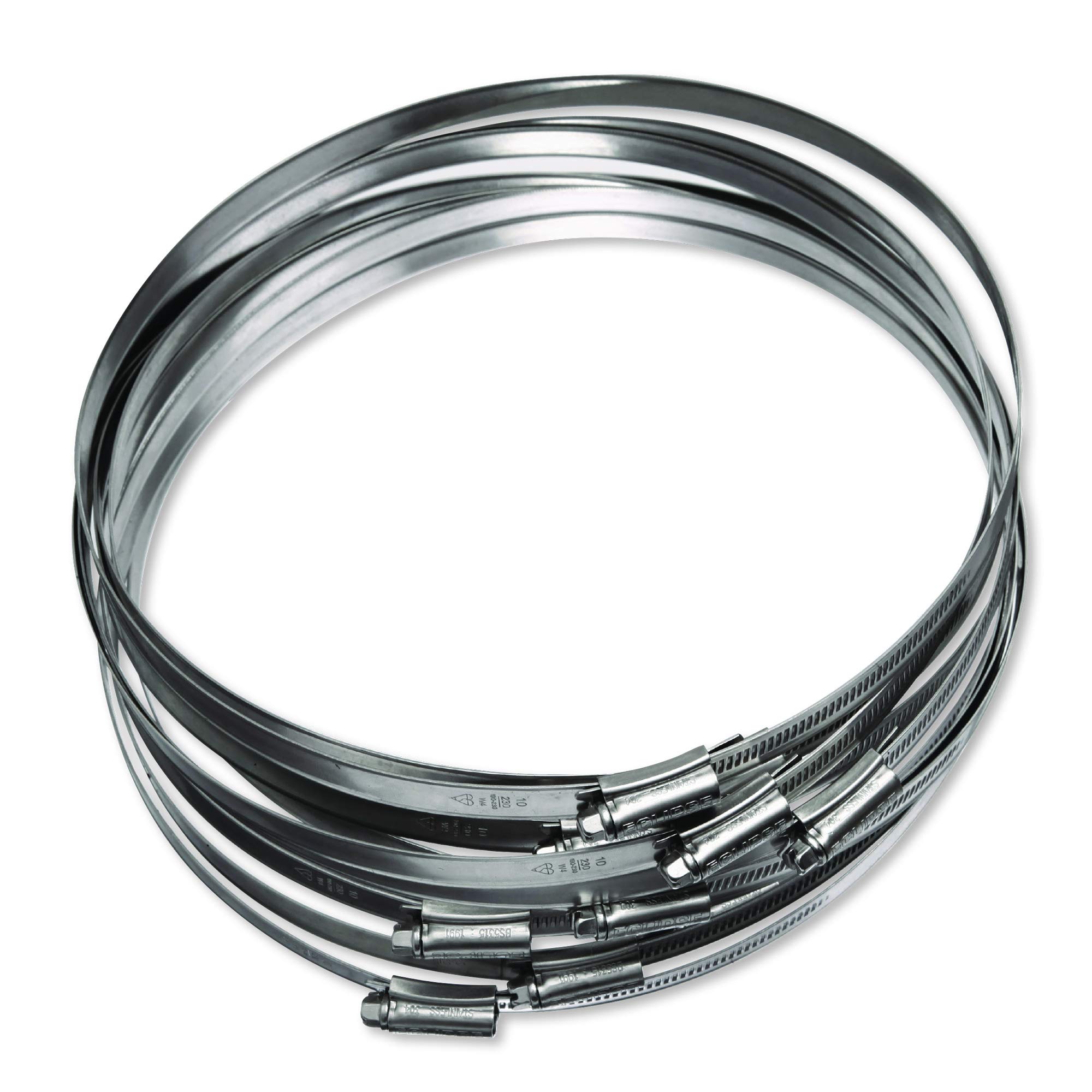 Eclipse Professional Tools ECW4-10 W4 Bag of 10 190-230mm (7 ½" - 9") 304 Stainless Steel Worm Gear Hose Clamps