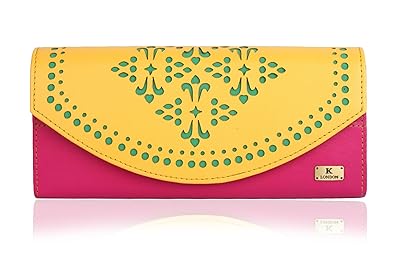 K London Stylish Womens Clutch Purse Women Wallet (Yellow,Pink,Green) (1602_Yellow)