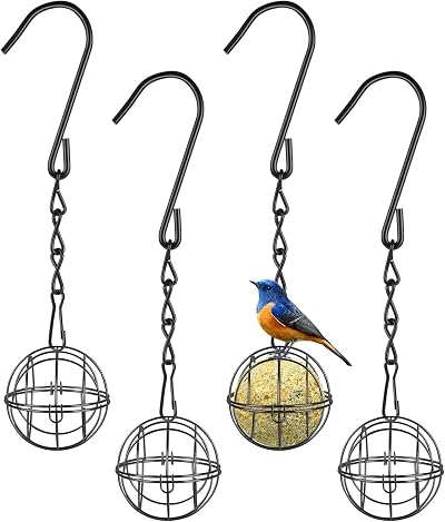 OFFCUP Fat Ball Bird Feeder 4pc Metal Holder S Hooks Outdoor Garden Black