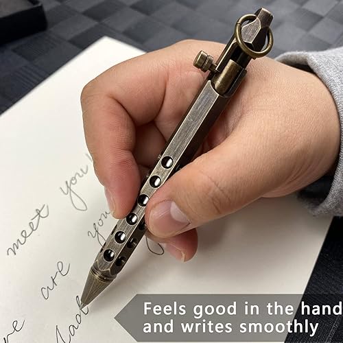 EKLOEN Solid Brass Pen, Portable Delicate Signature Pen Six-Edge Ballpoint Pen