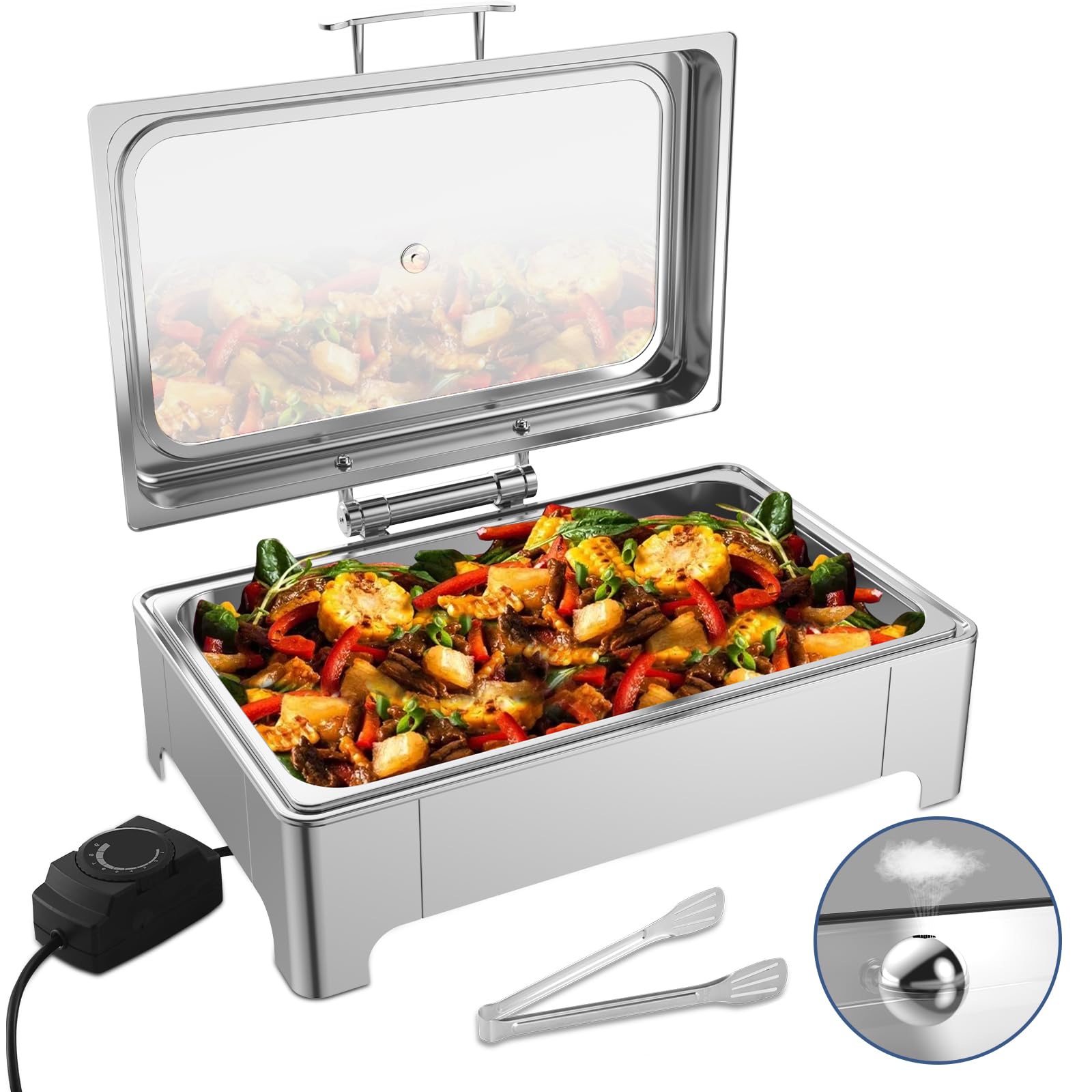 THXSUN Electric Chafing Dish, 9QT Full Size Electric Roll Top Buffet ...