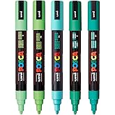 posca Paint Art Markers, Set of 5 5M Medium Markers with Reversible Tips, Green Collection