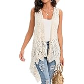 Women's Crochet Lace Vest Boho Sleeveless Kimono Irregular Hem Cardigan