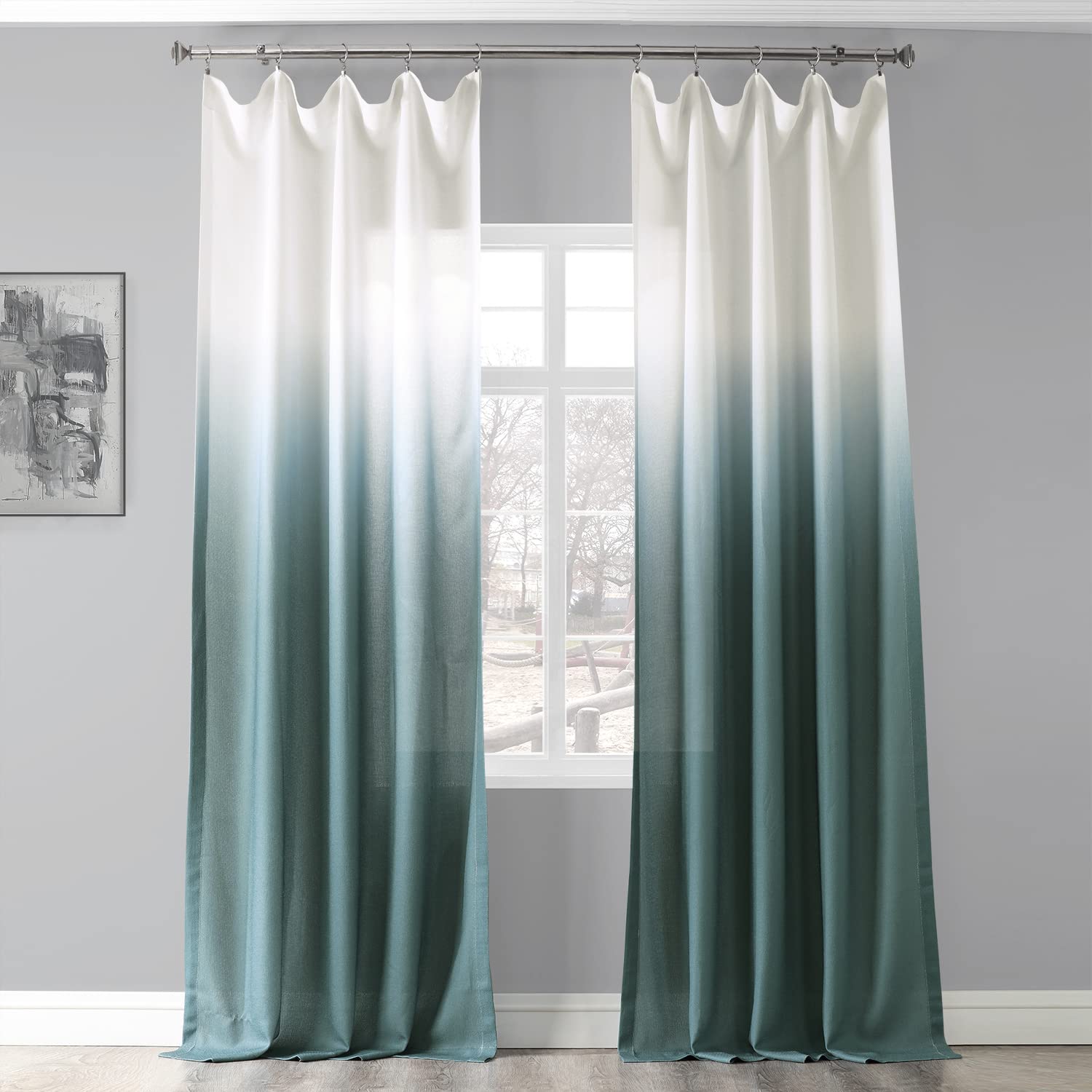 HPD Half Price Drapes Faux Linen Sheer Curtains for Living Room, Bedroom (1 Panel), Polyester Blend, Ombre Aqua, 50 X 84