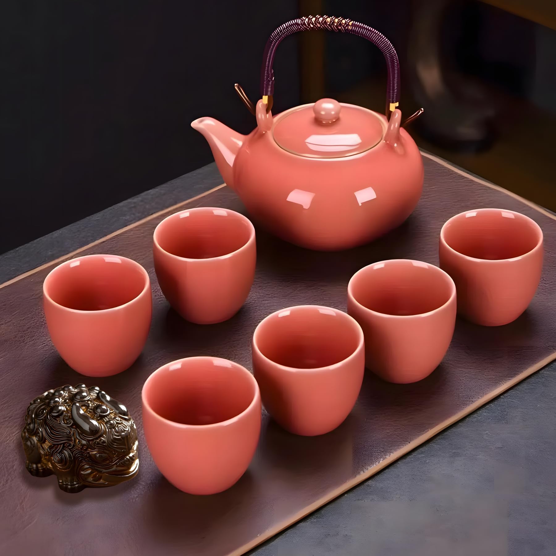 Photo 1 of ICHAG Japanese Tea Set, Tea Sets for Adults, Porcelain Teapot Set with Tea Pet, Traditional Japanese Tea Pot, Teapots and Cups Set, Chinese Teapot for Outdoor Camping, Home, Gifting, Office (Pink)