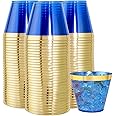 Nervure 240 PCS Blue Plastic Cups - 9Oz Gold Rimmed Plastic Cups - Heavy Duty Disposable Blue Plastic Cups with Gold Rim Perfect for Weddings, Receptions & Parties